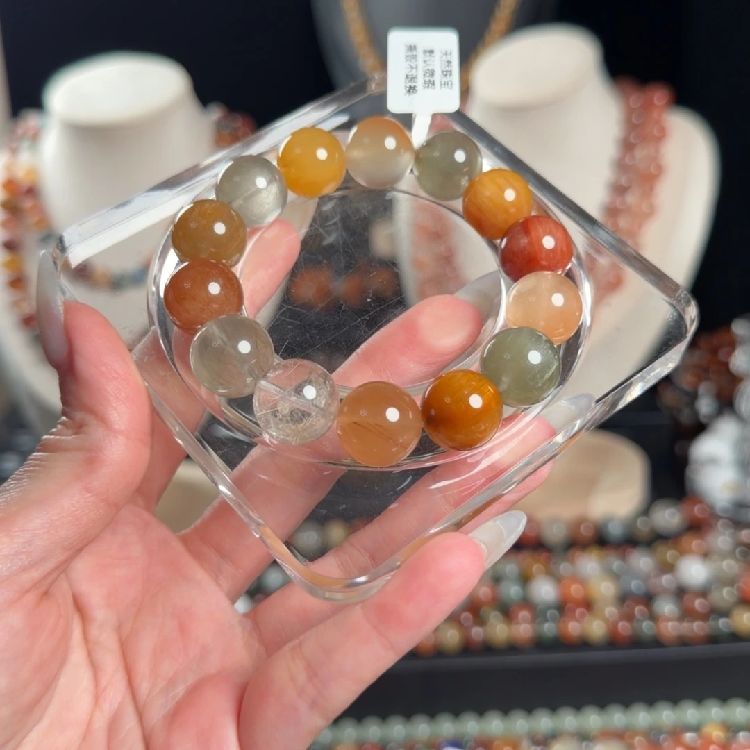 *****手链未镶嵌水晶老矿美拉德彩兔毛手串