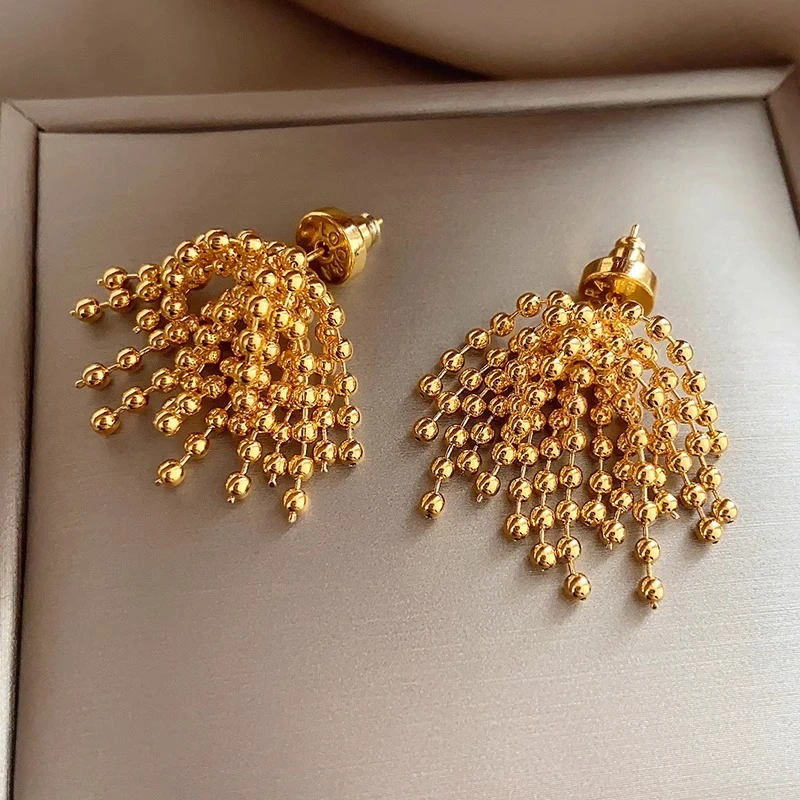 铜合金耳饰 小众轻奢设计金属烟花流苏耳钉女个性气质绝美耳环