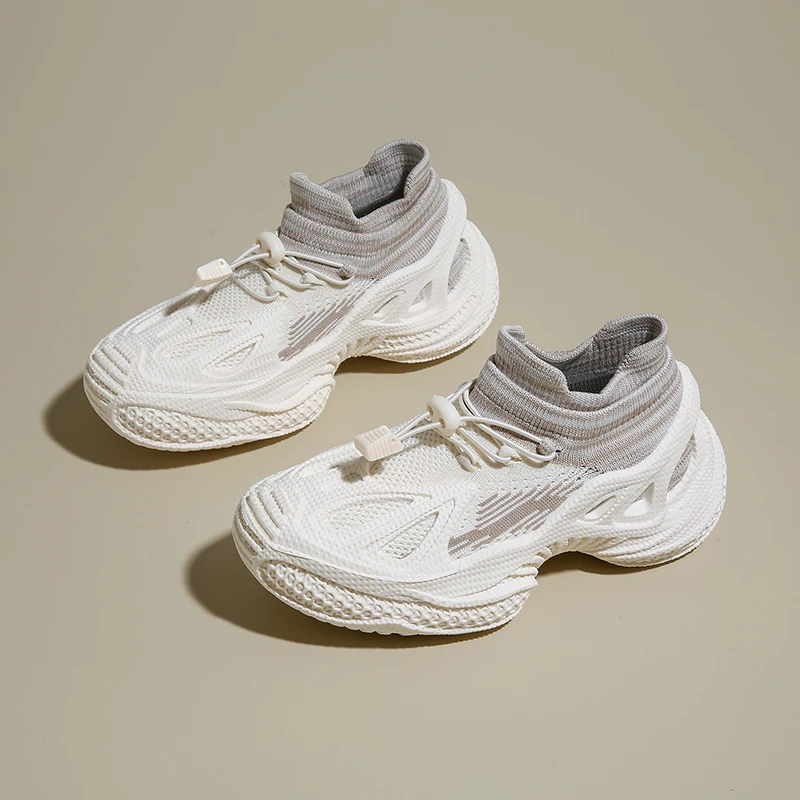 宝诗情侣鞋秋季袜子鞋透气飞织网面运动鞋厚底休闲百搭男女椰子鞋