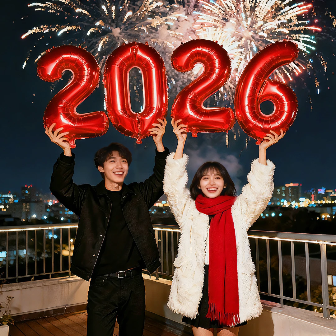 2026跨马年元旦晚会拍照道具手拿数字气球贺新拍摄氛围布置装饰品