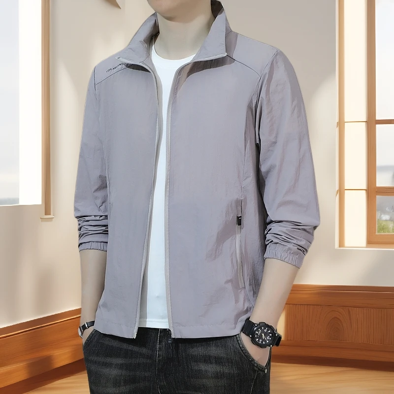 男士潮流夏季户外钓鱼休闲立领轻薄防晒衣薄款上衣防晒服专为运动