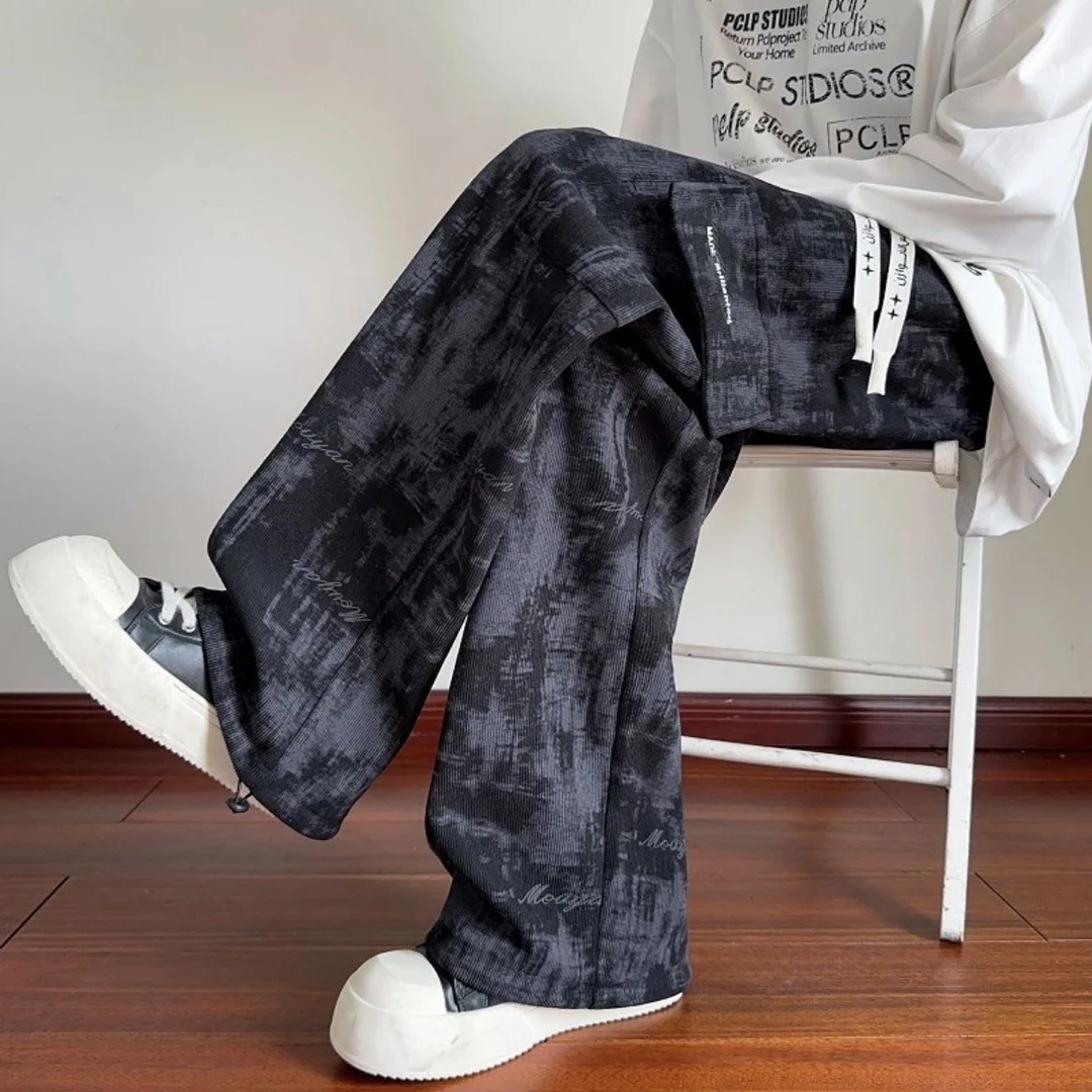 美式扎染工装长裤男潮流宽松阔腿百搭直筒休闲裤2025垂感运动裤子