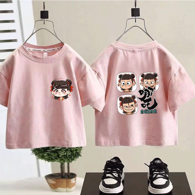 新款纯棉T恤短袖夏季新款男儿童哪吒可爱中小童卡通洋气宝宝半袖t