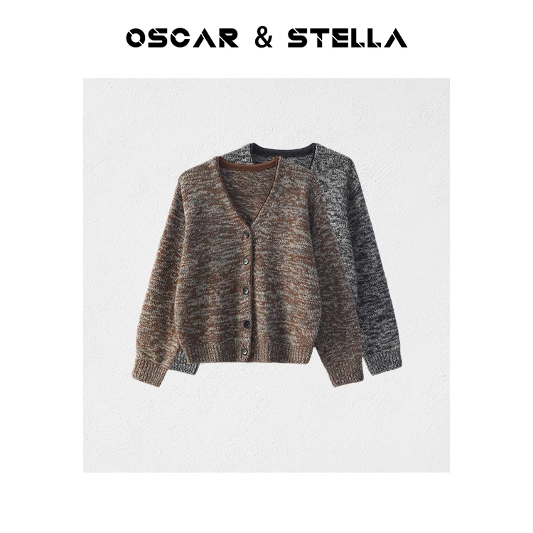 OSCAR&STELLA【流光】羊毛+羊绒时尚V领针织开衫毛衣34-1327