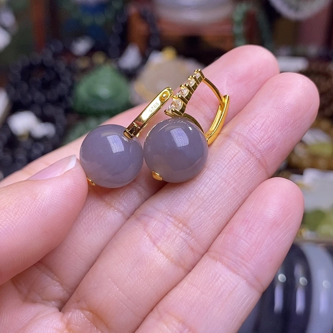 和田玉未镶嵌颈饰多样性发一 925.银烟紫耳环