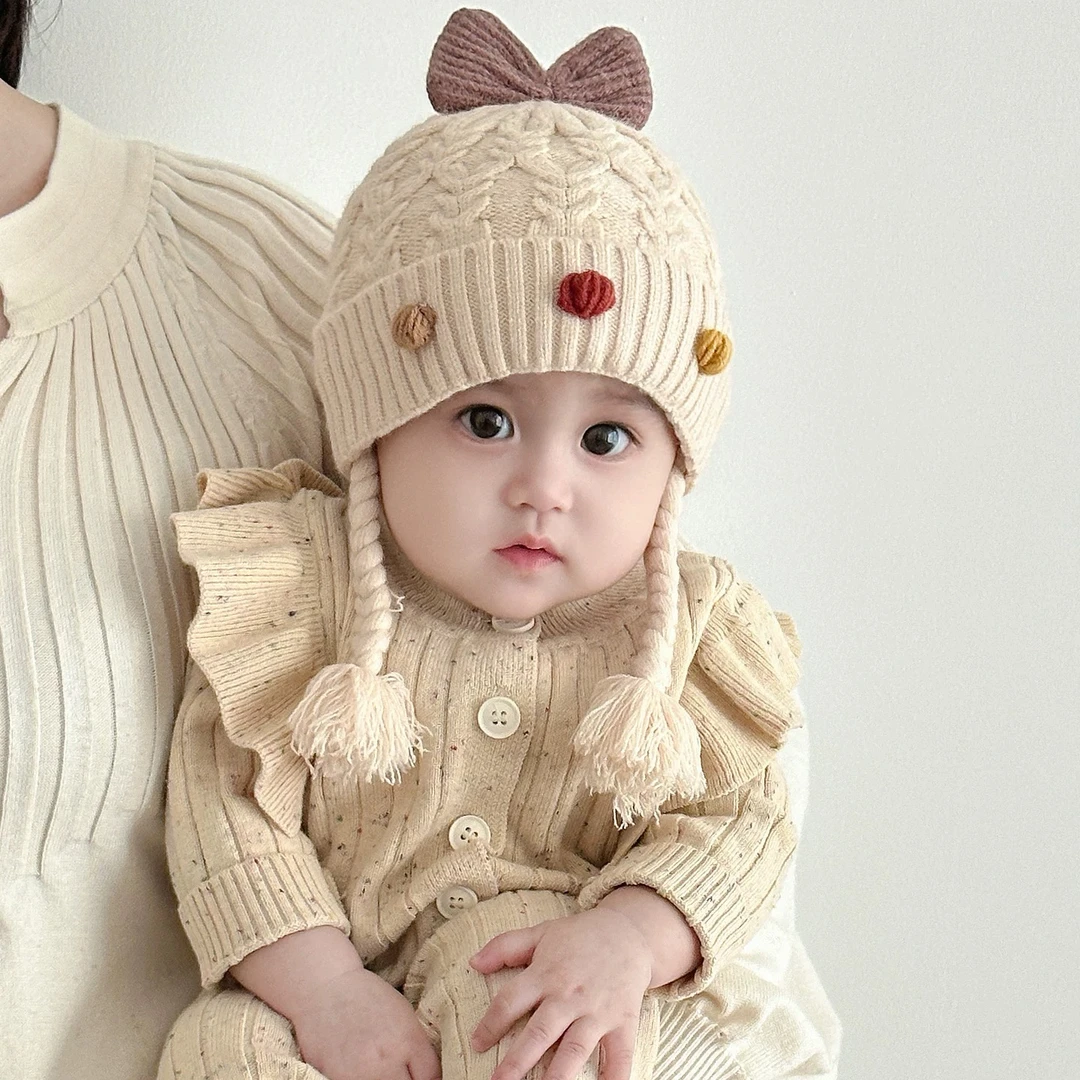 婴儿帽子秋冬季可爱防风保暖护耳帽婴幼儿女宝宝超萌毛线帽小月龄