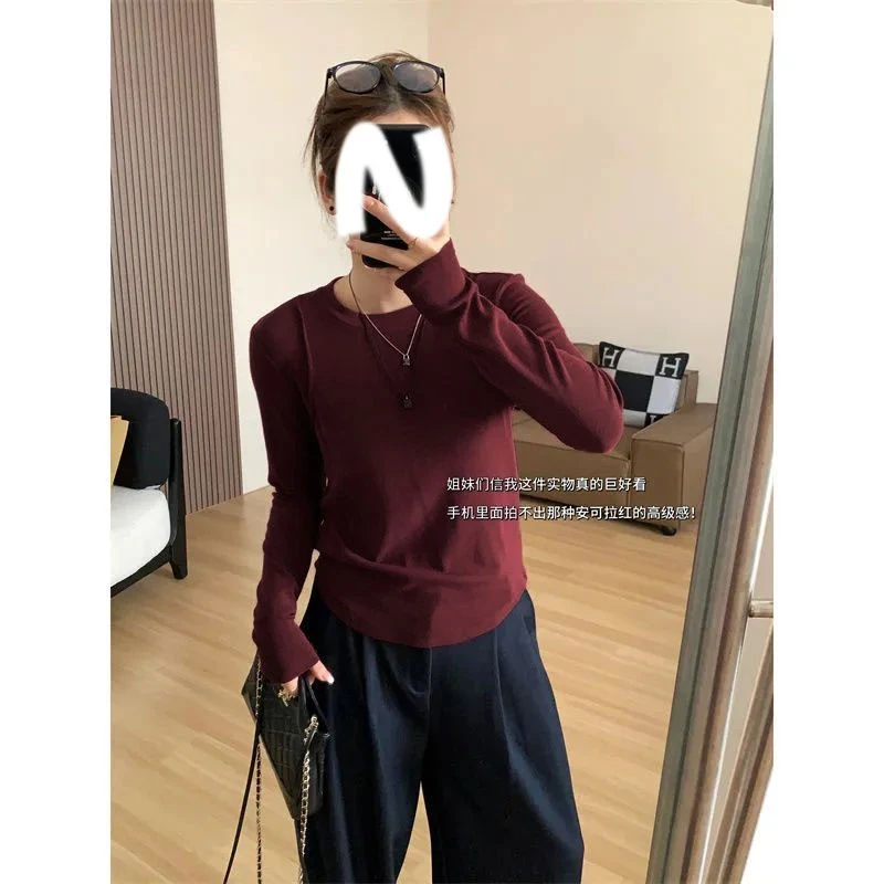 特大码200斤韩系chic气质显瘦正肩长袖t恤女秋季百搭遮肉气质上衣