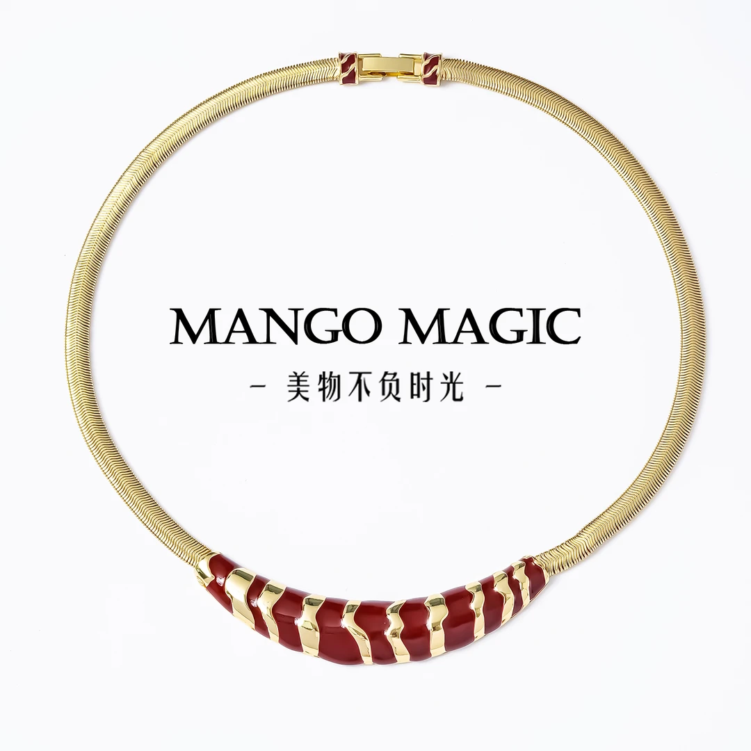 铜合金项链 经典红金斑马欧美名媛风小众高级设计师款项链 9489