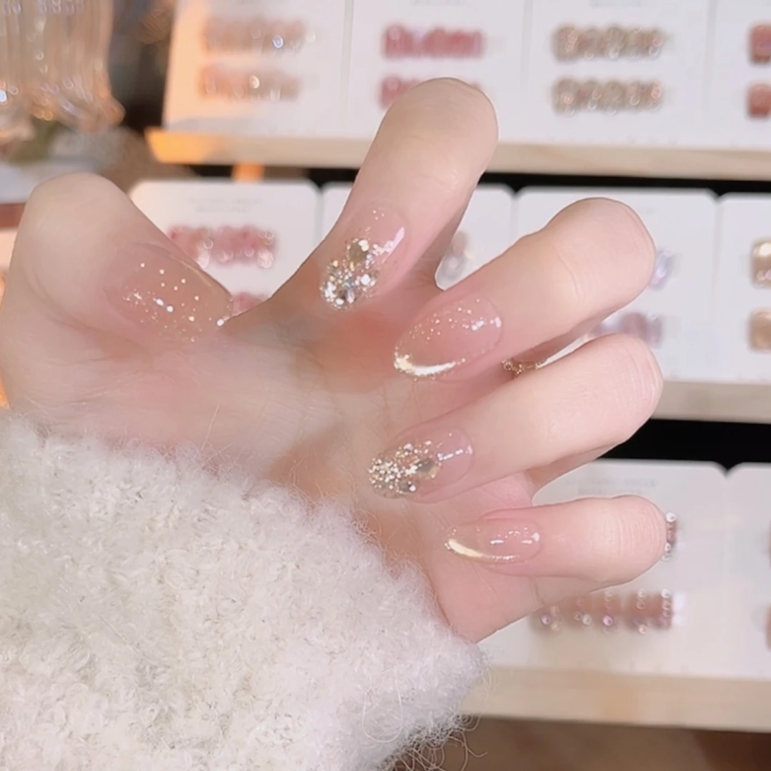 【浪漫星河】纯手工穿戴甲粉色猫眼镶钻美甲10片
