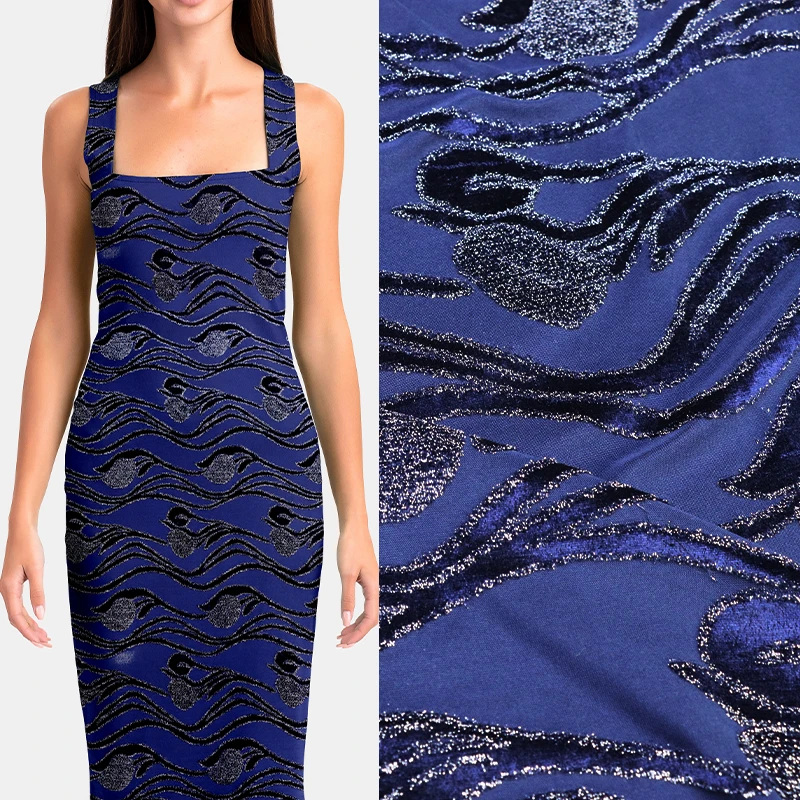 高端定制丝绒服装面料高支高密不扎人亲肤柔软蔚蓝郁金香