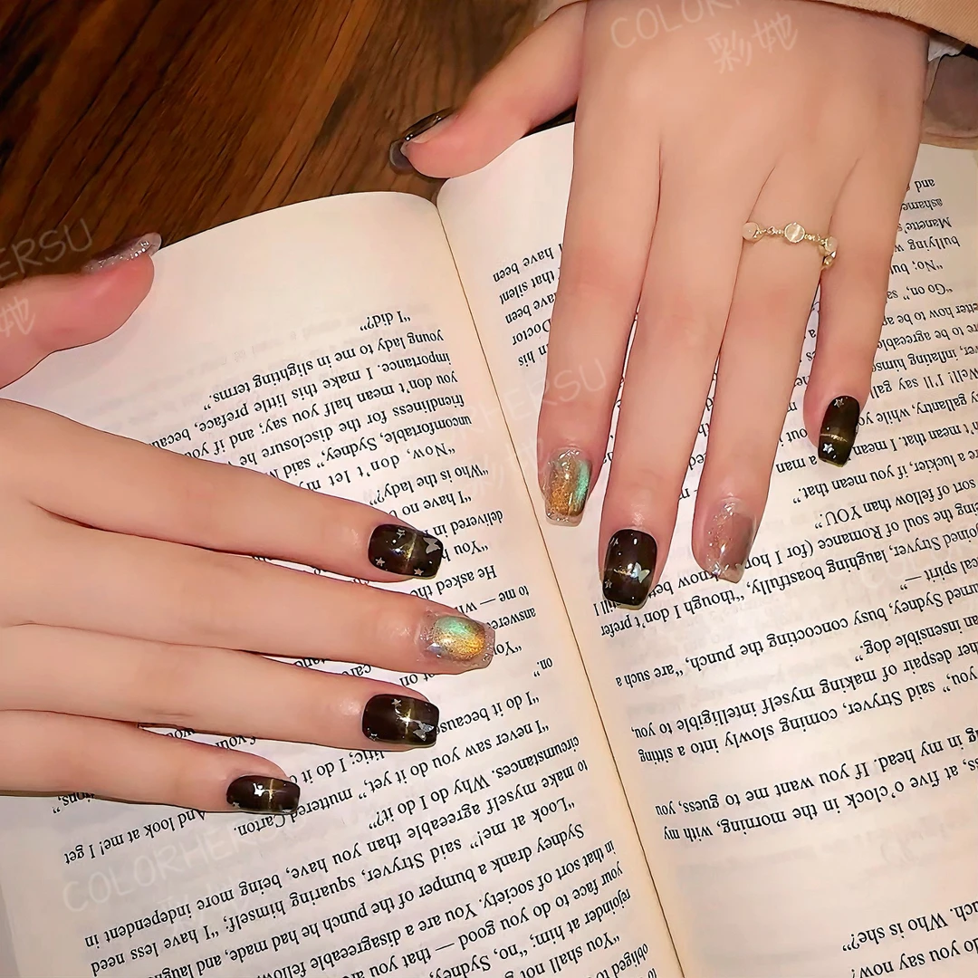 COLORHERSU/彩她【冰岛】纯手工冰岛黑星空猫眼甜酷辣妹高级气质甲