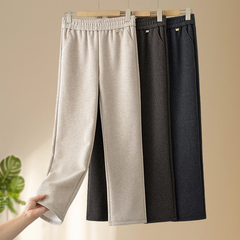 妈妈秋装洋气阔腿直筒裤老年人女春季松紧腰休闲裤新款奶奶装长裤