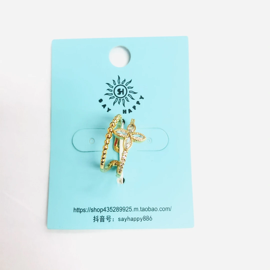 合金合成锆石戒指 金色可调节简约戒指