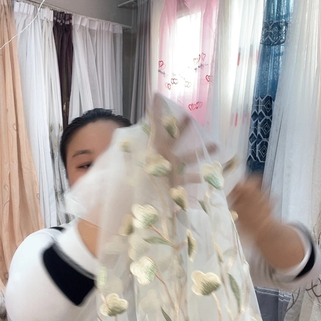 姬***0纱米白树叶窗纱定制