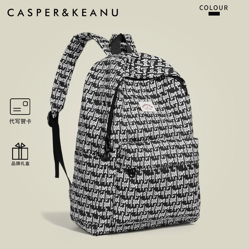 CASPER&KEANU高颜值潮流双肩包男2025新款美式个性印花大容量背包