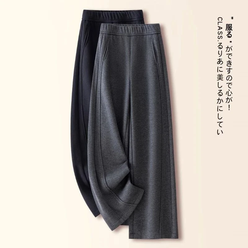 灰色羊毛呢窄版阔腿裤女秋冬季2025新款显瘦休闲糯米裤九分直筒裤