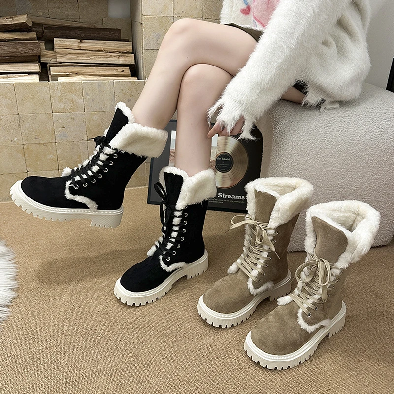 中筒雪地靴新款冬季厚底靴子加绒新款保暖雪地靴女款爆款2025新款