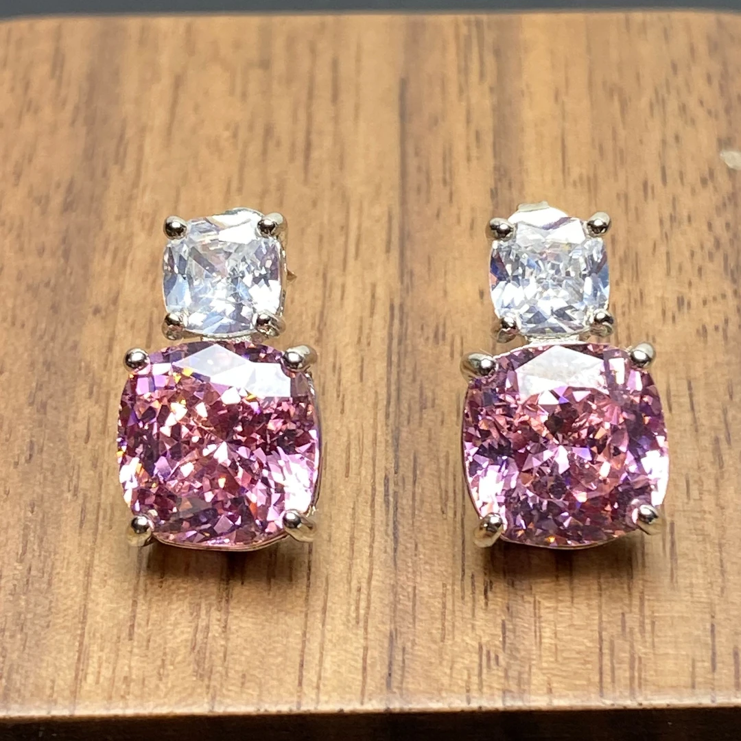 铜合金合成锆石耳饰 HE2R-2095 樱花粉耳钉时尚百搭简约气质经典