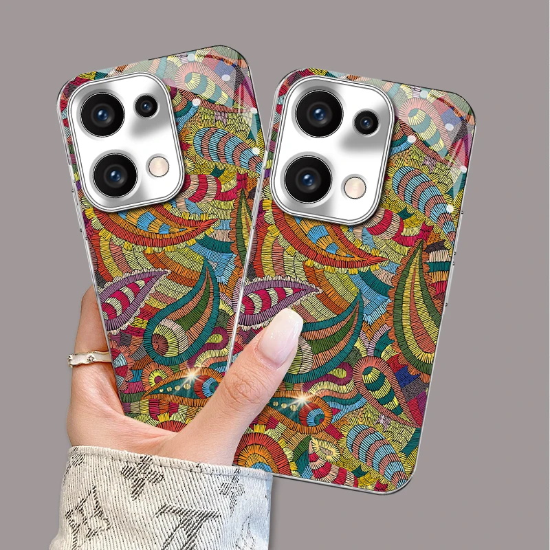 适用【opporeno13】复古彩色图腾ins风网红创意个性时尚手机壳女款