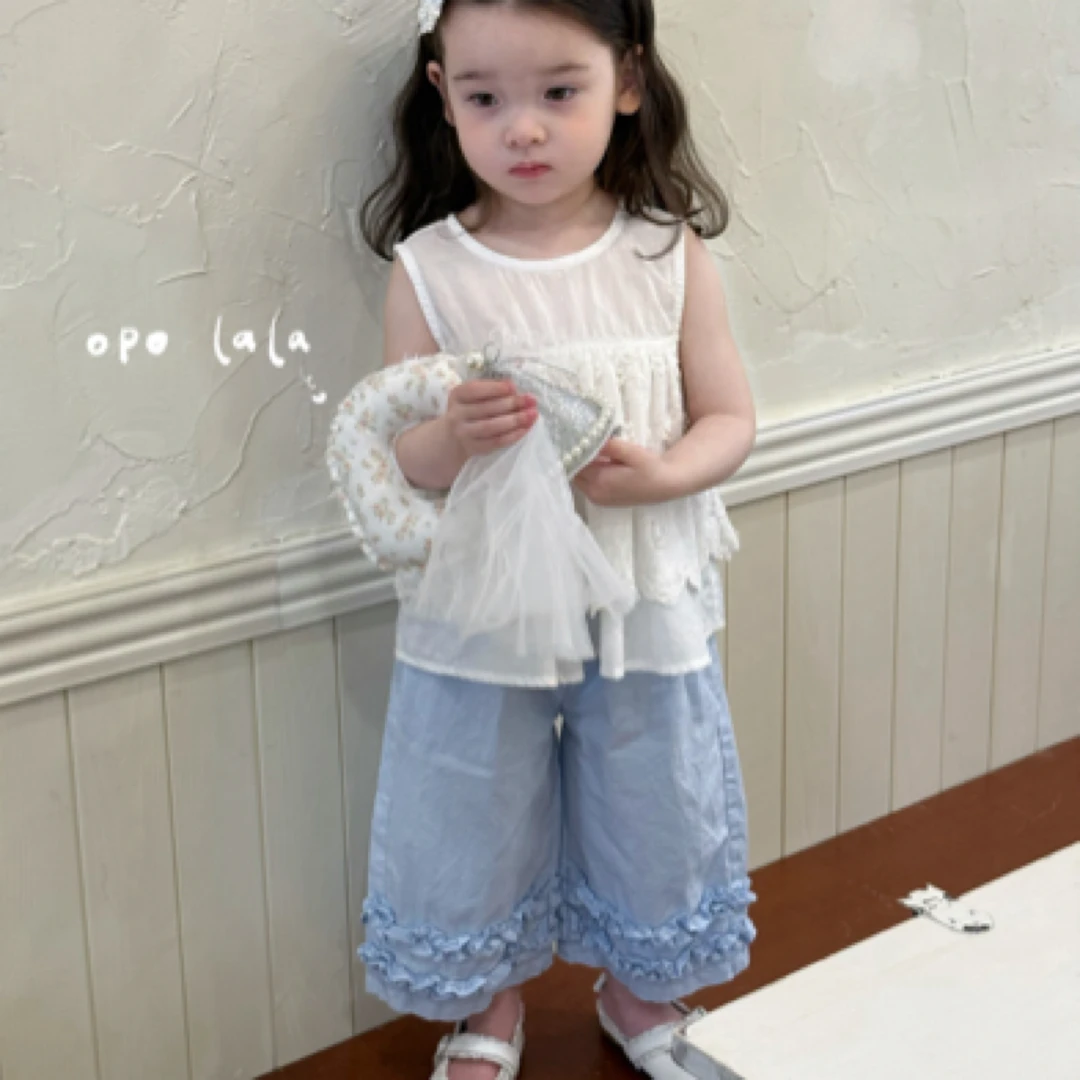 『Opolala』25夏女童花布钩花背心娃娃衫➕木耳边九分裤两件套套装