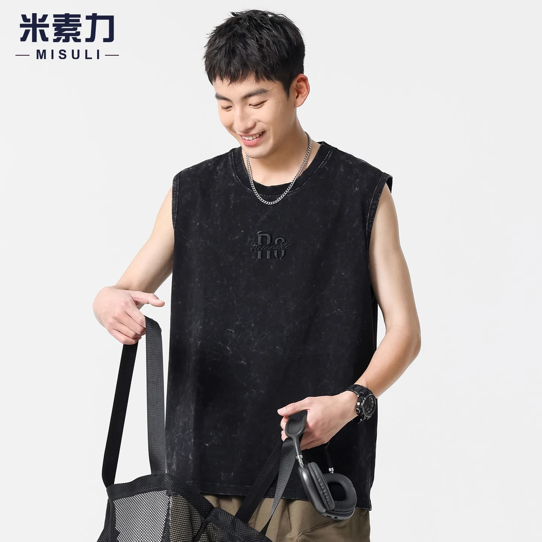 夏季潮流美式纯色运动背心男潮牌简约百搭休闲坎肩无袖上衣ins风