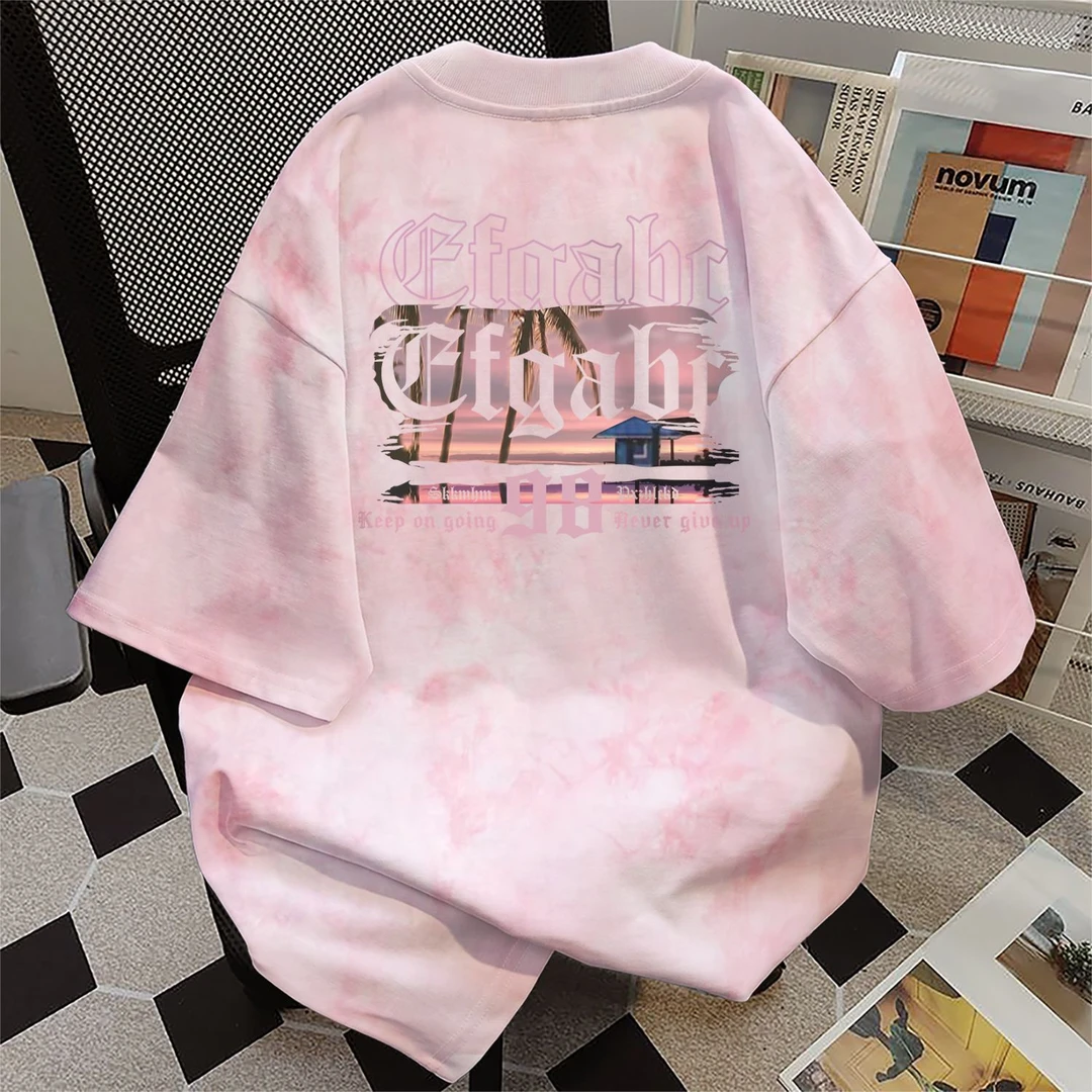 100%纯棉夏季简约甜酷扎染短袖t恤男女爆款宽松韩版圆领情侣上衣