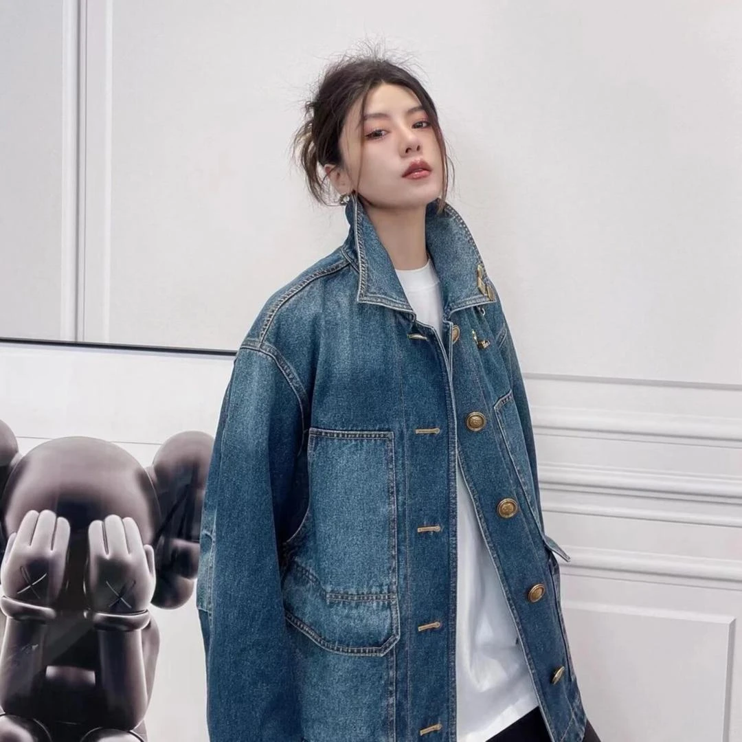 阿玛施AMASS经典复古5400850宽松轻松出复古港风工装牛仔外套