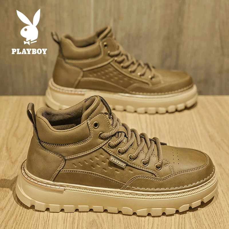 PLAYBOY花花公子2025年秋季男士马丁靴增高厚底休闲风工装靴
