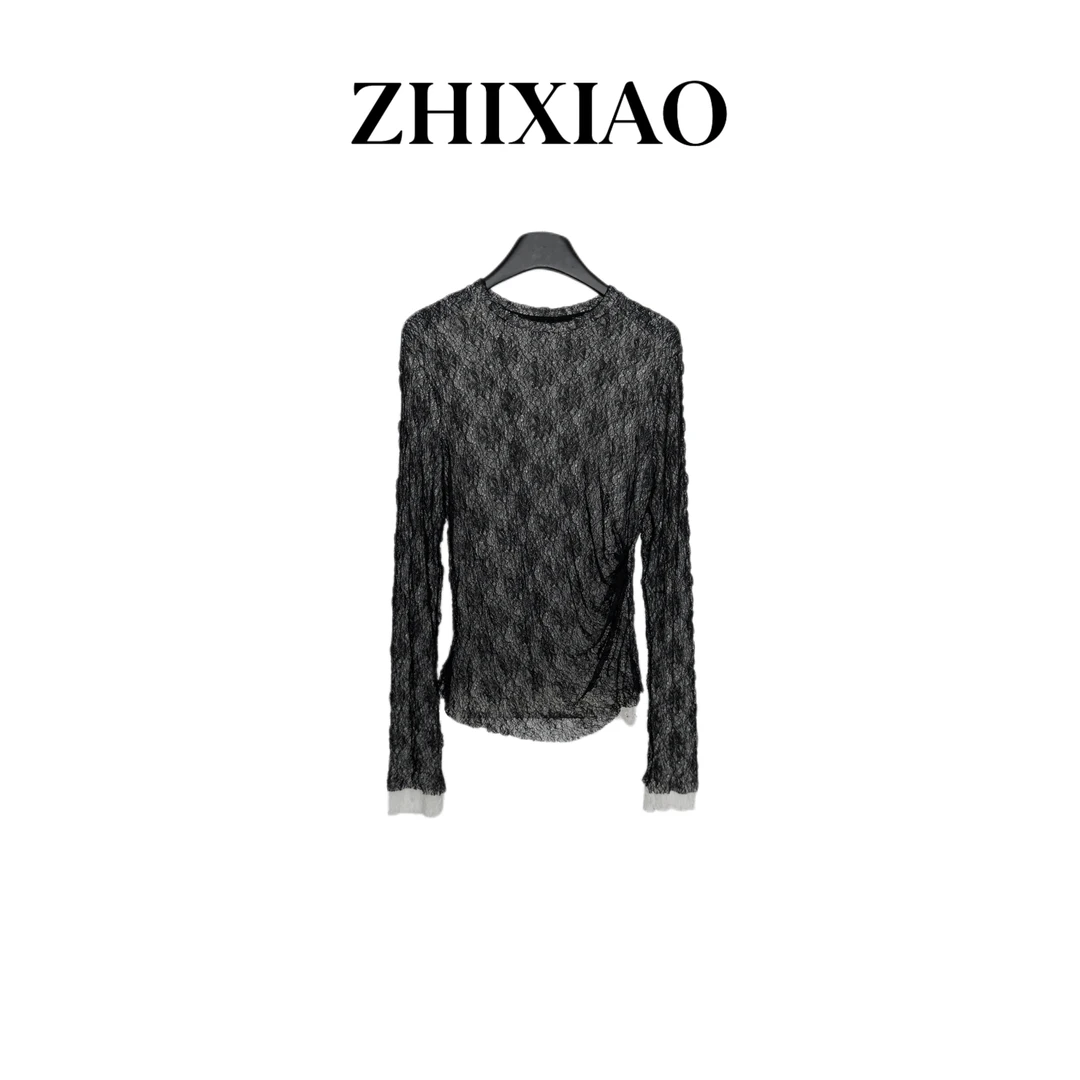 【ZHIXIAO】春季新款：蕾丝拼色上衣2430-1