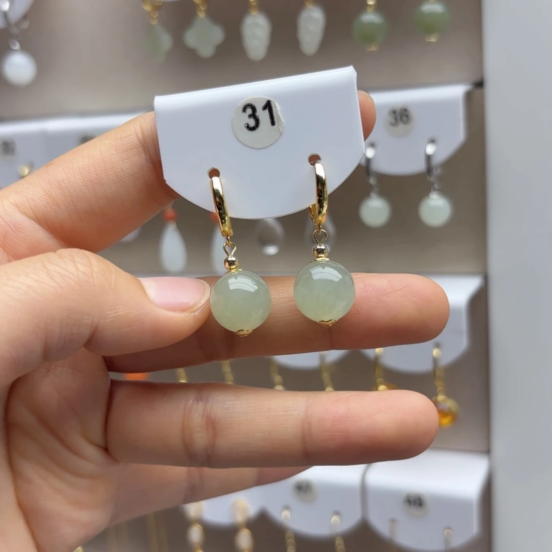 和田玉银S925镶嵌耳饰