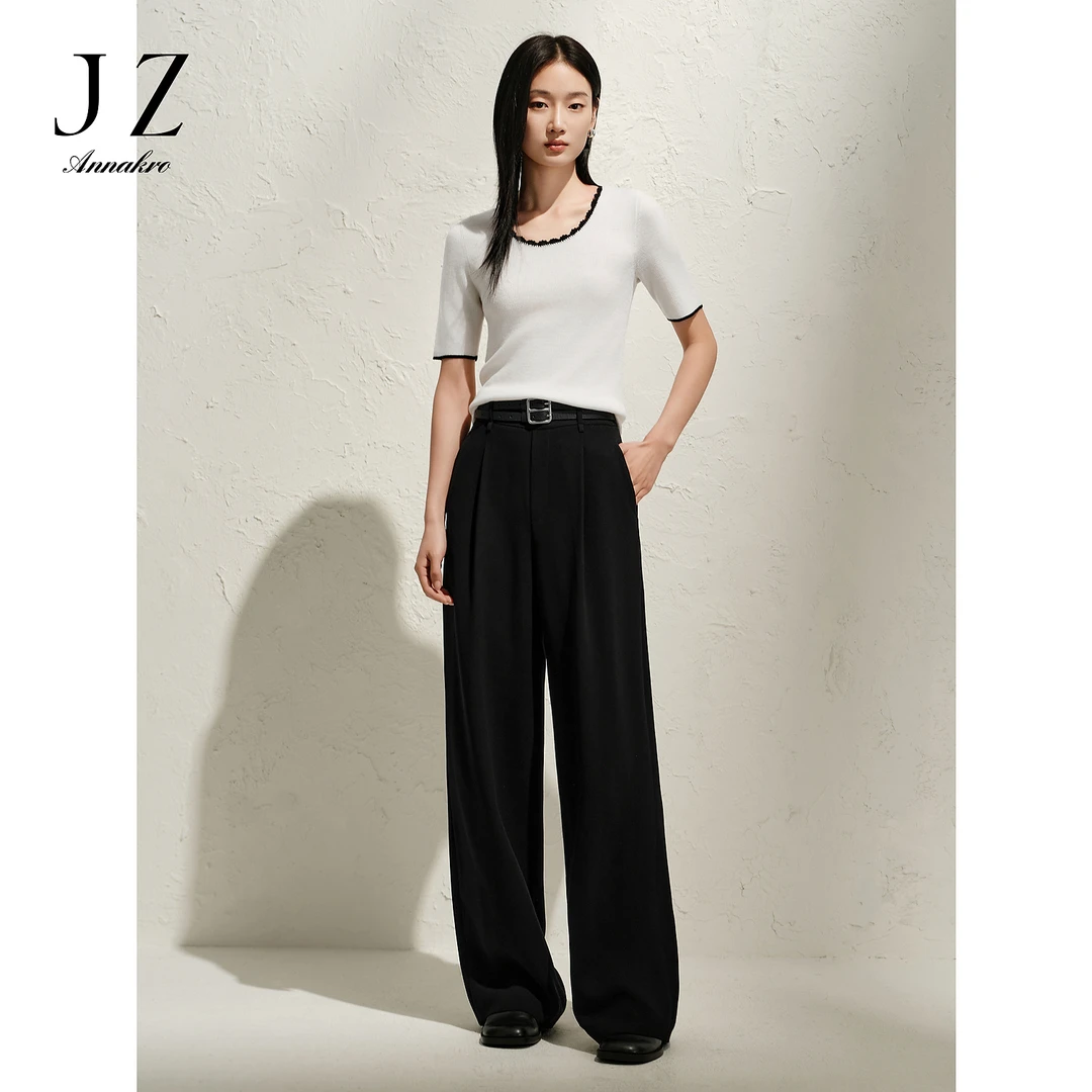 玖姿安娜蔻醋酸宽松垂坠阔腿裤拖地休闲裤女2025新款KWFC11017