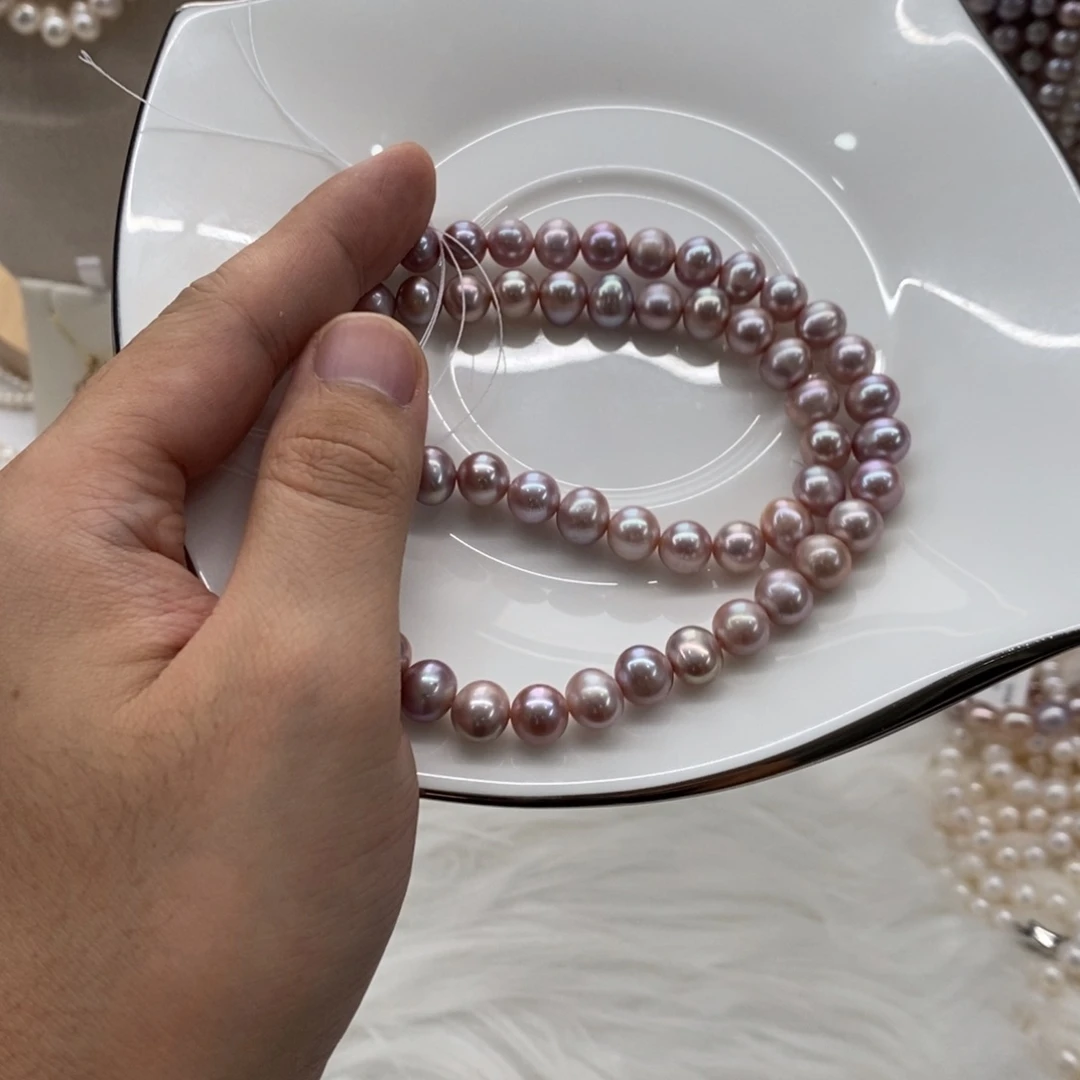 颈饰淡水珍珠合金7.3-8.5紫色