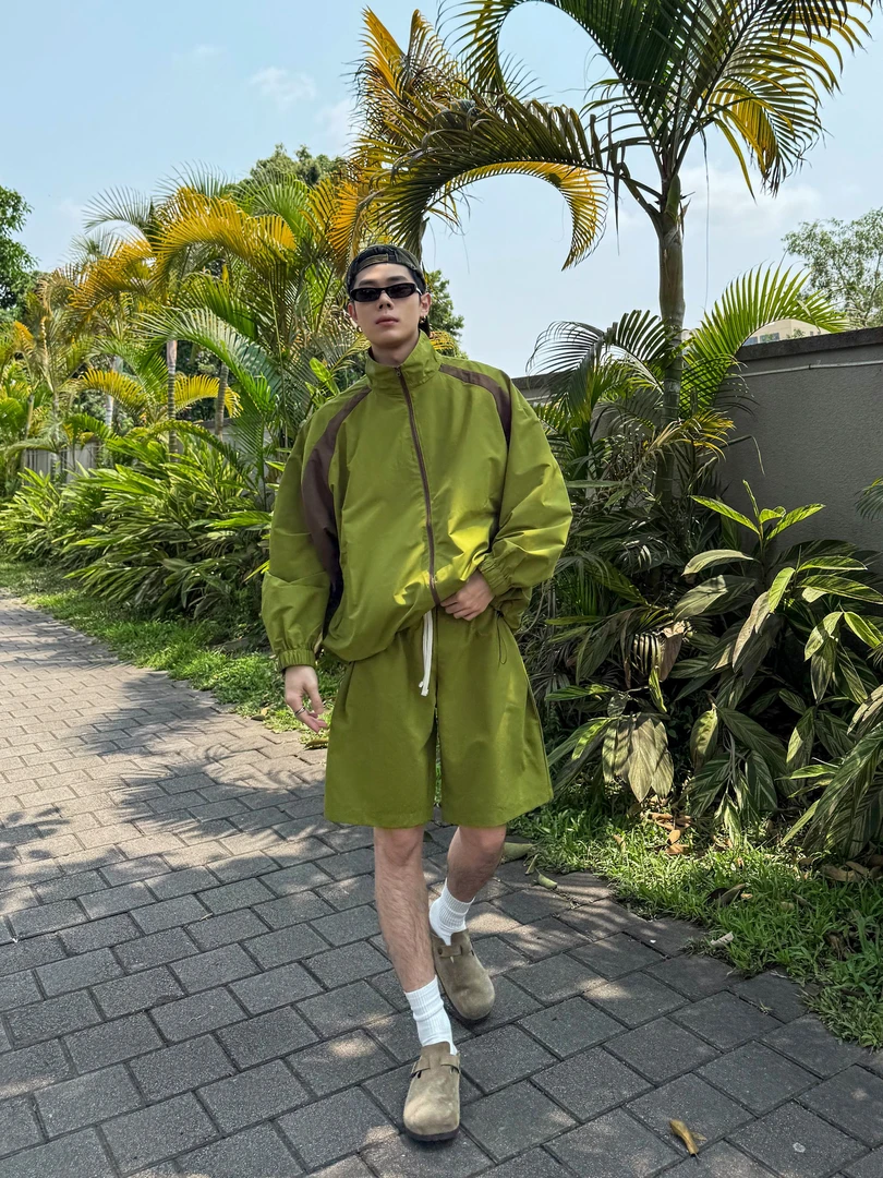 DBW Doublewin解构分割撞色轻薄防晒外套男五分短裤休闲套装1153