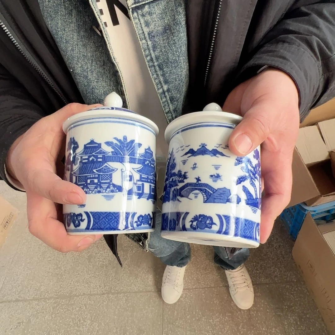 瓷景德镇高温陶瓷青花梧桐2只