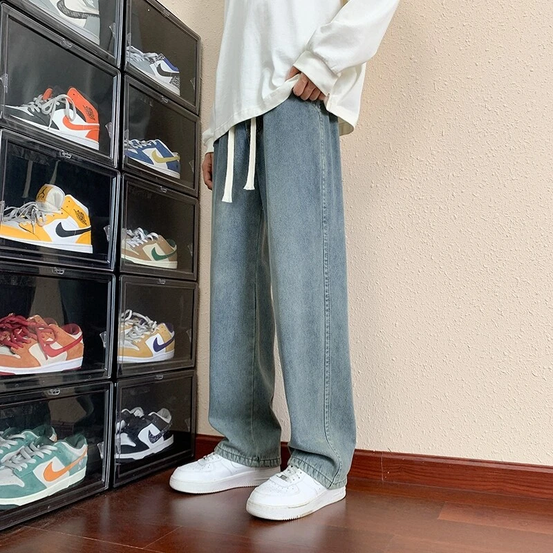 2025春季爆款阔腿牛仔裤男时尚潮流美式休闲百搭水洗复古长裤男士