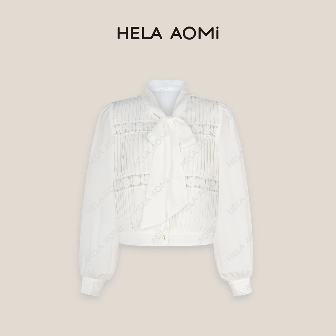 HELAAOMI “雅白铃语”春夏收褶设计感气质透气领带衬衣CY4DX11091