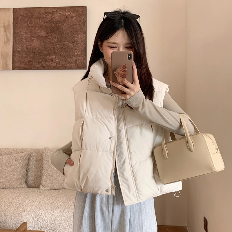 简约通勤韩版马甲女秋冬2025新款立领小个子外穿坎肩时尚短款背心