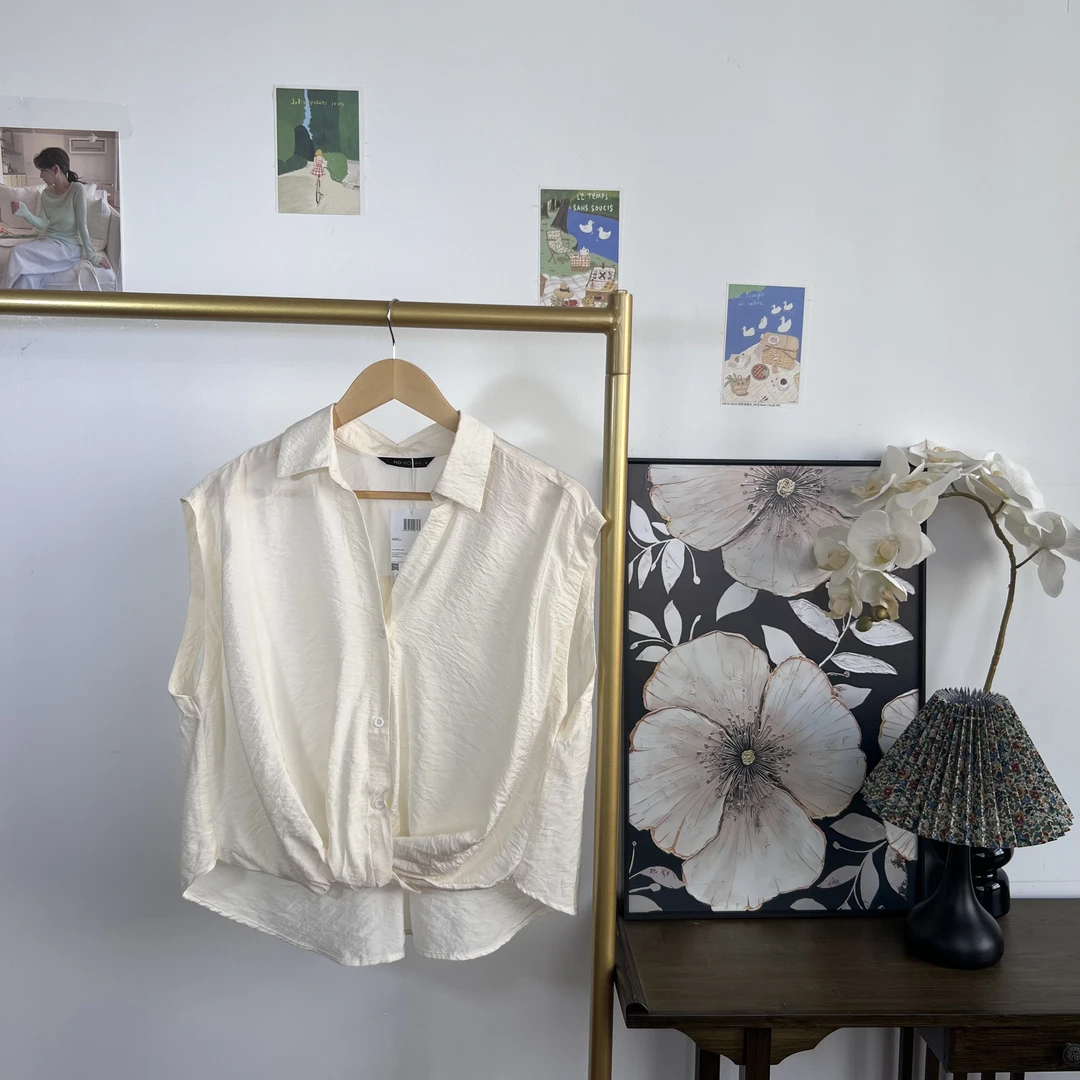 单排多扣拼接衬衫韩版宽松极简风女士白色拉链ol翻领0926