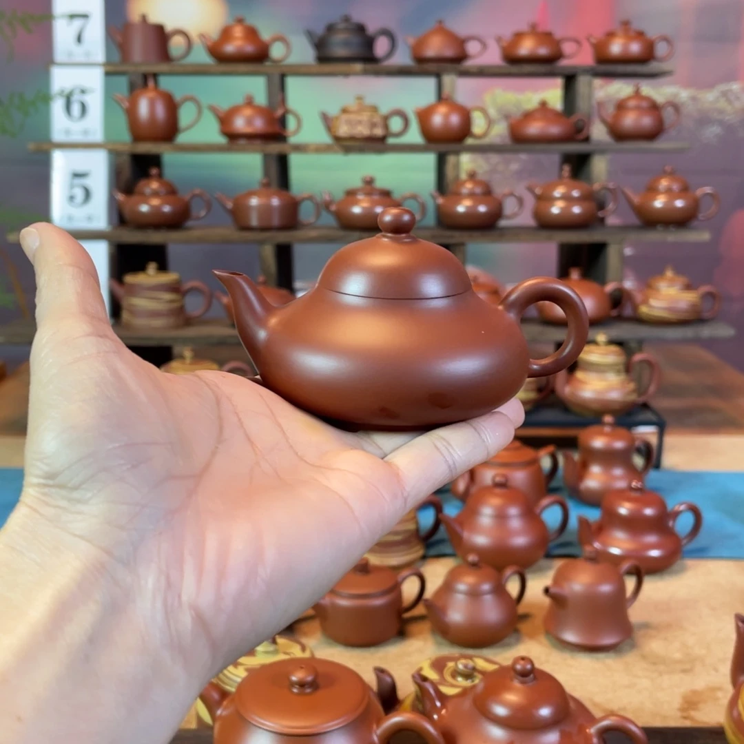 茶壶紫砂林***扬潮州手工手拉朱泥扁梨壶
