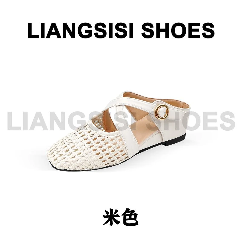 梁思思SHOES夏季新款时尚交叉金属扣带镂空透气包头鞋-512