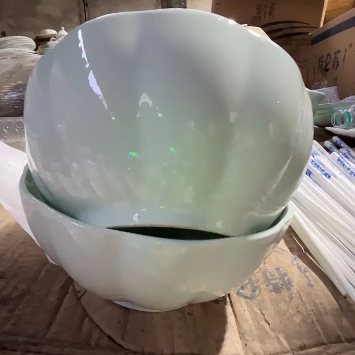 瓷片景德镇陶瓷绿嘻嘻南瓜8寸大汤碗2只