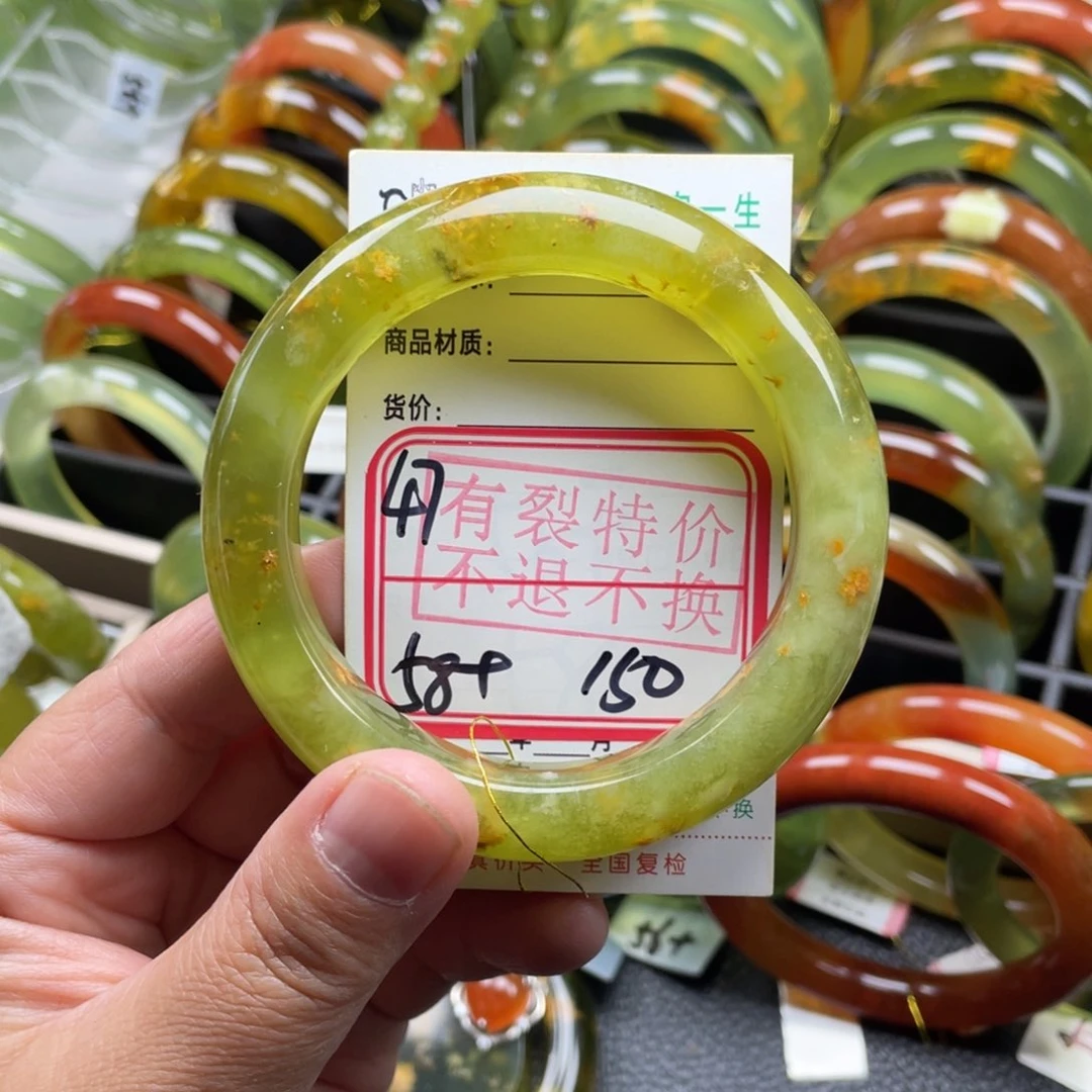 未镶嵌蛇纹石玉手镯有裂手镯特价不退不换