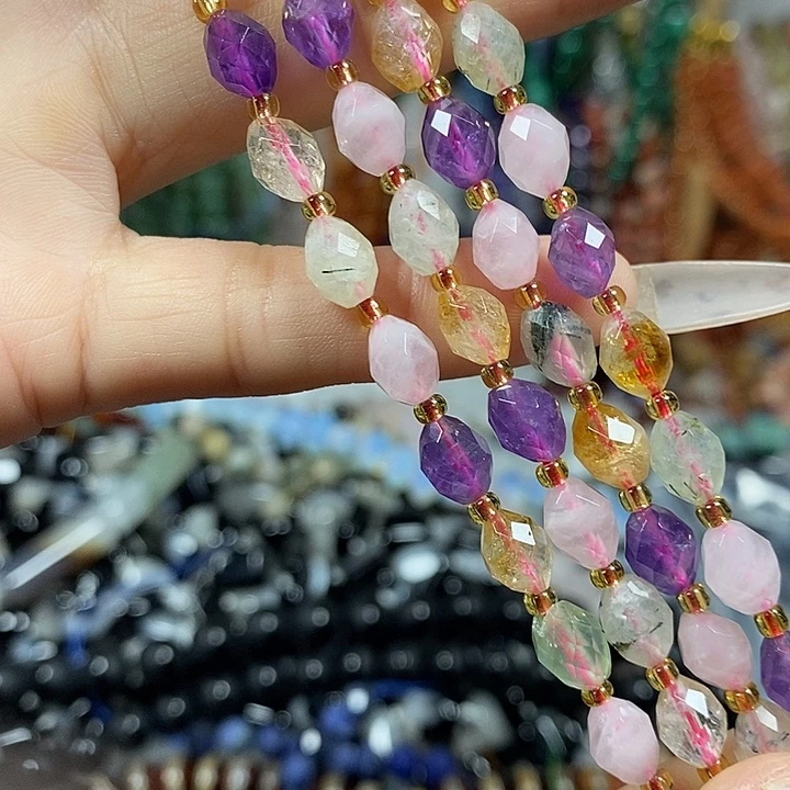 玛瑙/玉髓未镶嵌珠宝半成品天然多宝水晶米切卡6*8mm一条