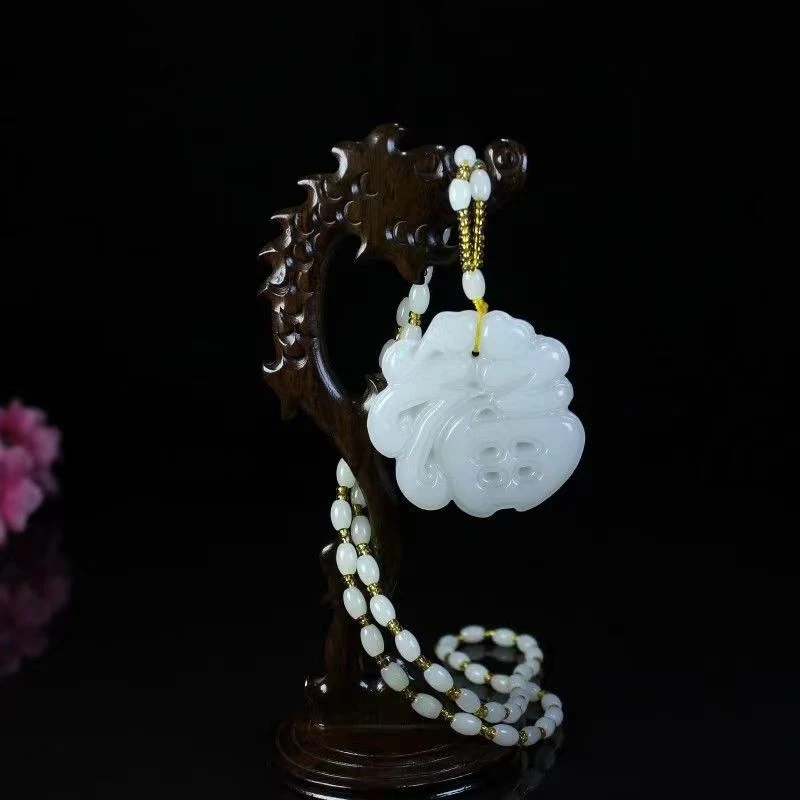 天然金丝玉福牌吊坠时尚挂坠男女款百搭精致玉福牌玉坠挂件吊坠