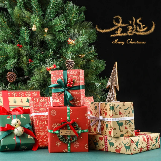圣诞主题节日牛皮大尺寸礼品纸包装纸礼物礼盒超大包装纸书皮纸DI