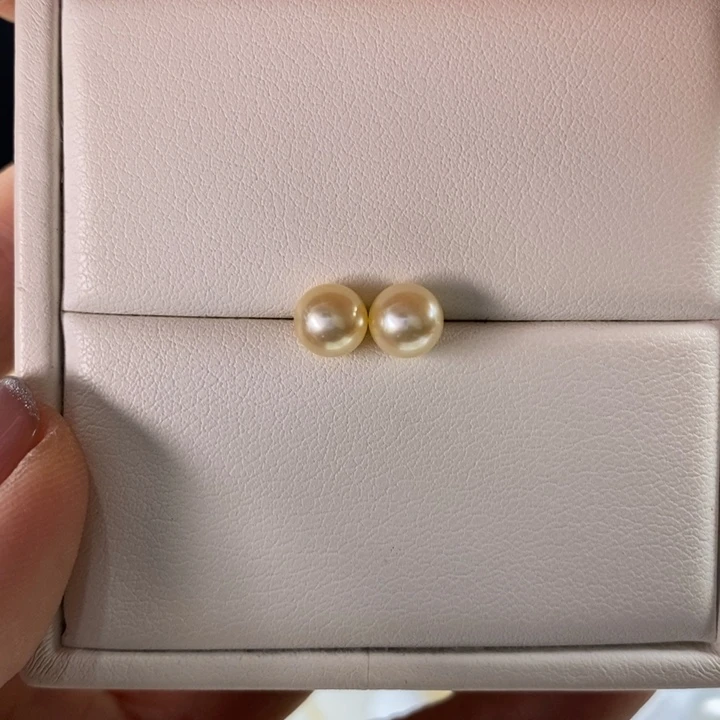 18K金镶嵌海水珍珠耳饰海水羽黄金6-7mm