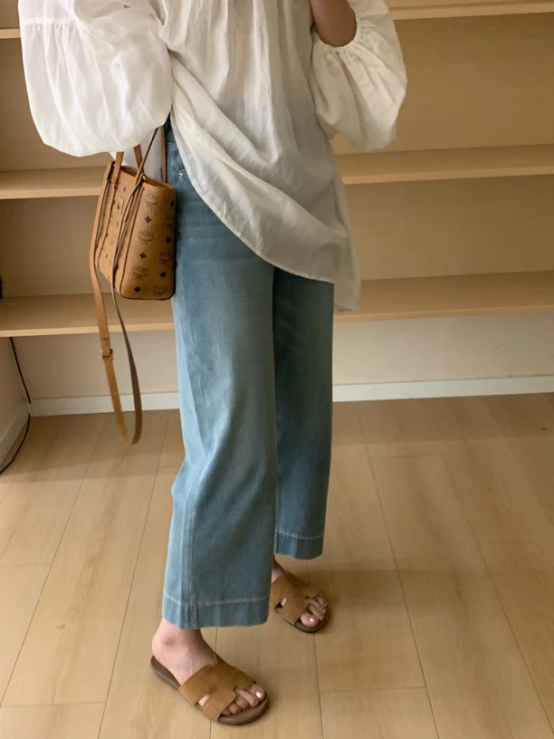 【梨花服饰】韩版直筒不卡档9分裤