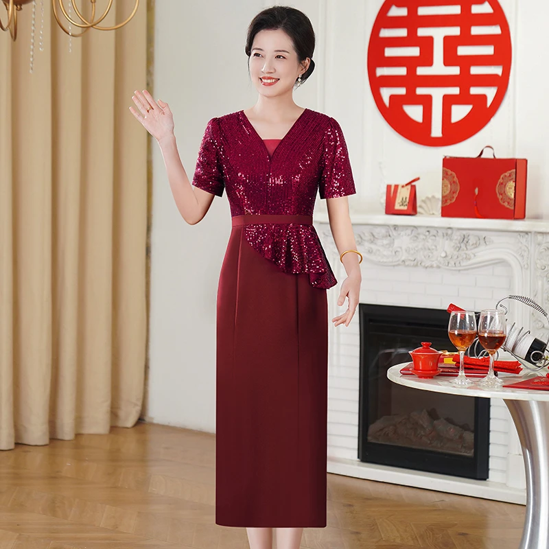 春夏婚礼妈妈婚宴礼服高端轻奢高端喜婆婆结婚时尚气质大码5XL