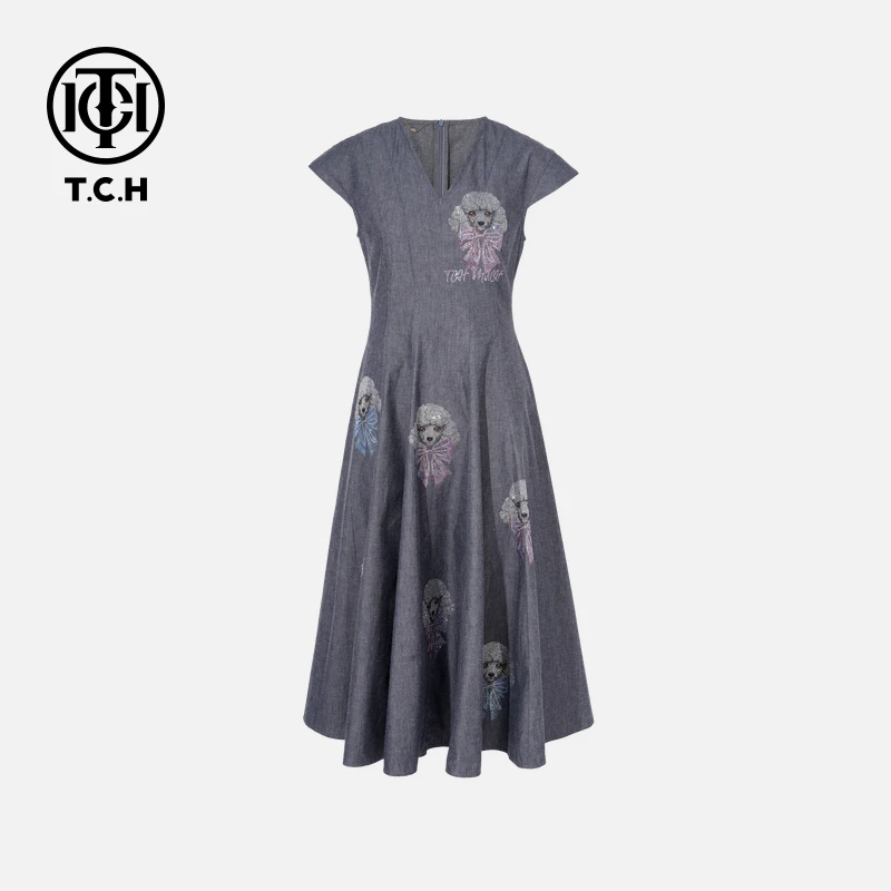 TCH私服烫钻工艺新时尚淑女百搭新潮流连衣裙T75C30E1011轻奢tch