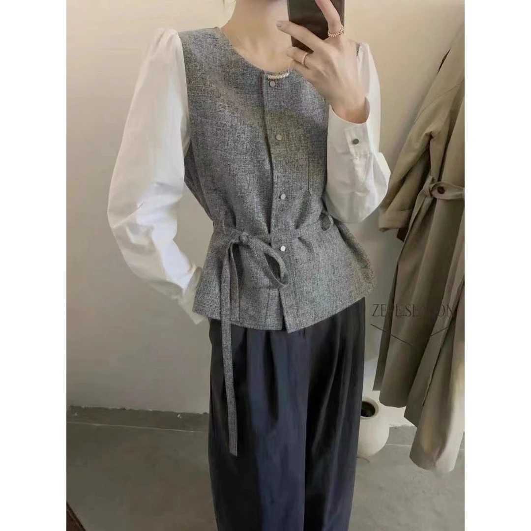 小香风复古撞色拼接收腰系外套女秋冬款轻奢小众设计感单排扣上衣